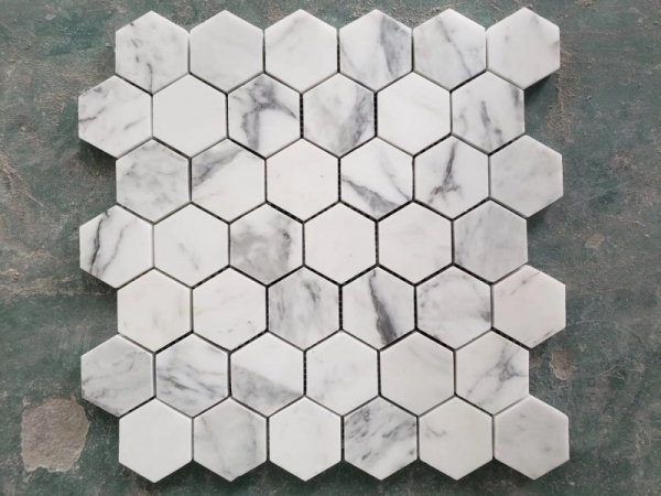 2 inch Hexagon Calacatta White Marble Mosaic